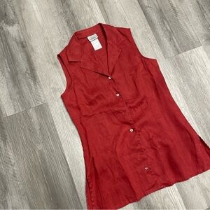 Vintage red Laura Ashley linen button down vest shirt Size Medium